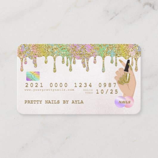 Carte De Visite Rainbow Gold Parties scintillant Drift Nail Techni (Devant)