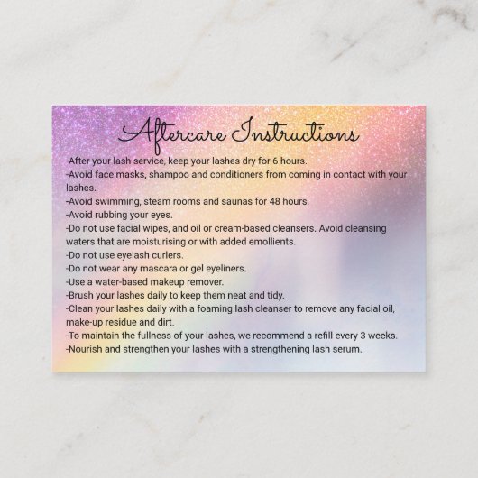 Carte De Visite Rainbow Holographic Parties scintillant Ombre Lash (Dos)
