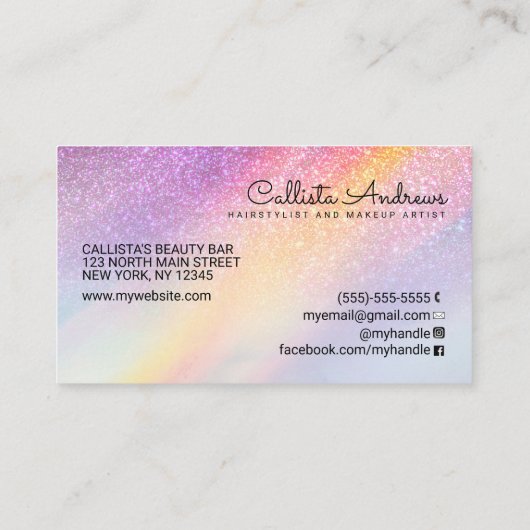 Carte De Visite Rainbow Holographic Parties scintillant Ombre Part (Dos)