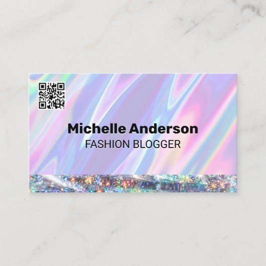Carte De Visite Rainbow Liquid | Parties scintillant | Code QR (Devant)