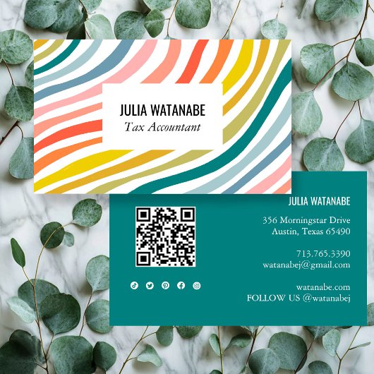 Carte De Visite Rainbow Minimale Stripes QR Code Social Media