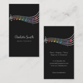Carte De Visite Rainbow Music Notes Music Teacher Elegant (Devant / Derrière)