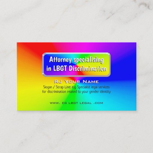 Carte De Visite Rainbow Nameplate LGBT Attorney Law Services (Devant)