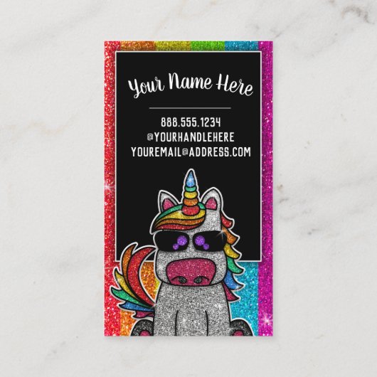 Carte De Visite Rainbow Parties scintillant Unicorn Professionnel  (Dos)