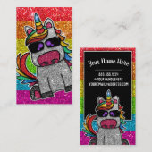 Carte De Visite Rainbow Parties scintillant Unicorn Professionnel (Devant / Derrière)