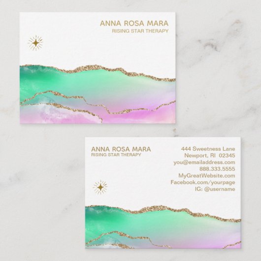 Carte De Visite *~* Rainbow Pastel Agate Gold Parties scintillant (Devant / Derrière)