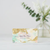 Carte De Visite *~* Rainbow Pastel Aquarelle Wash Gold Parties sci (Debout devant)