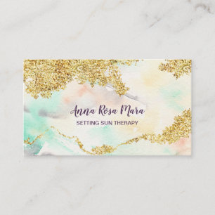 Carte De Visite *~* Rainbow Pastel Aquarelle Wash Gold Parties sci