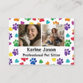 Carte De Visite Rainbow Paw Prints  Hearts Customizable Pet Sitter (Devant)