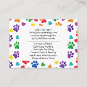 Carte De Visite Rainbow Paw Prints  Hearts Customizable Pet Sitter (Dos)