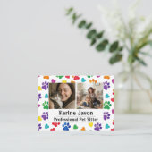 Carte De Visite Rainbow Paw Prints  Hearts Customizable Pet Sitter (Debout devant)