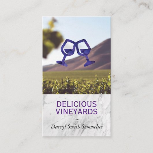Carte De Visite Raisins de laiton | MARBRE BLANC | Vignoble (Devant)