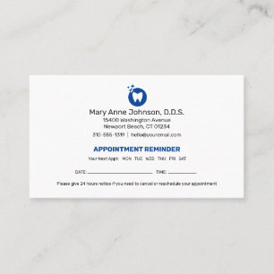 Carte De Visite Rappel de nomination d'un dentiste Bureau dentai