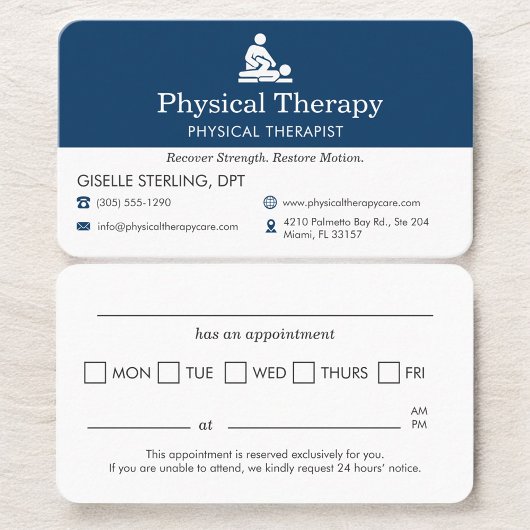 Carte De Visite Rappel de planification de kinésithérapeute
