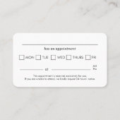Carte De Visite Rappel de planification de kinésithérapeute (Dos)