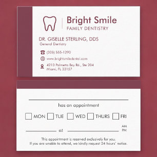 Carte De Visite Rappel de rendez-vous chez le dentiste