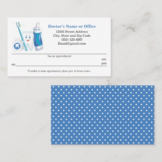 Carte De Visite Rappel de rendez-vous dentaire (Devant / Derrière)