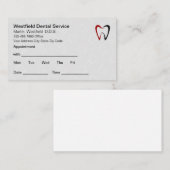 Carte De Visite Rappel de rendez-vous en bloc pour le patient dent (Devant / Derrière)