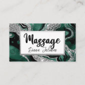 Carte De Visite Rappel de rendez-vous Massage Marbre vert argent (Devant)