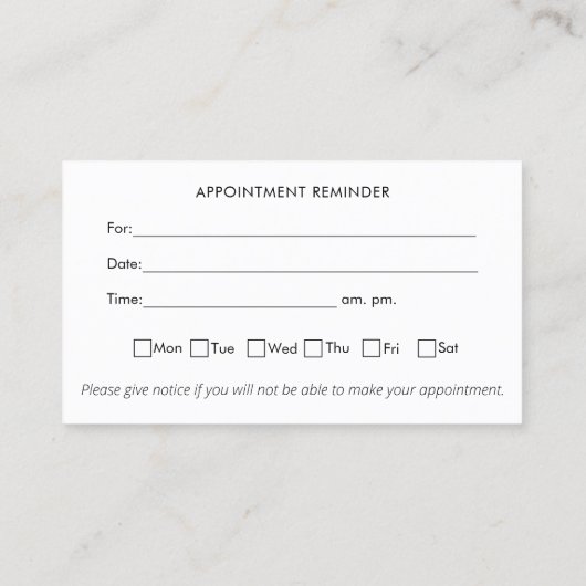 Carte De Visite Rappel de rendez-vous professionnel pour ajouter u (Dos)