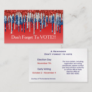 Carte De Visite Rappel de vote avec paillettes patriotiques modern