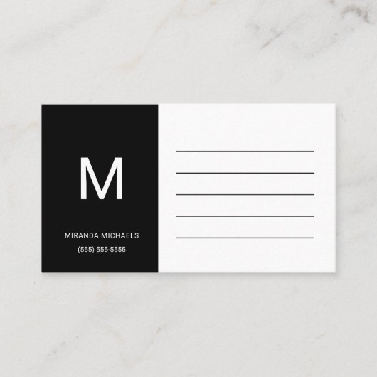 Carte De Visite Rappel Initial Minimal Noir (Devant)