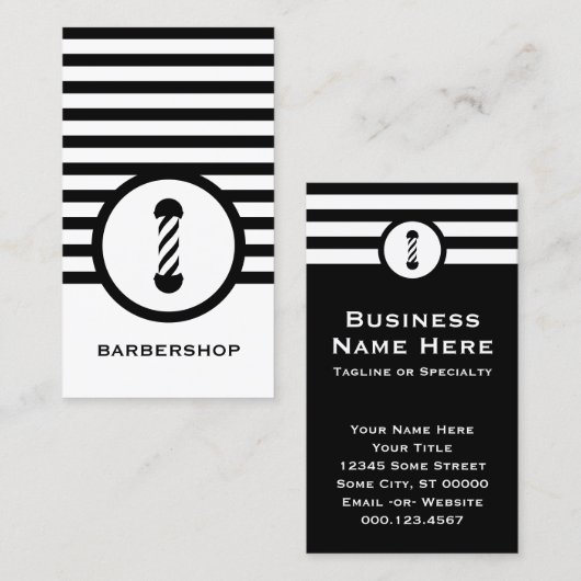 Carte De Visite Raseur-coiffeur chic rayé (Devant / Derrière)