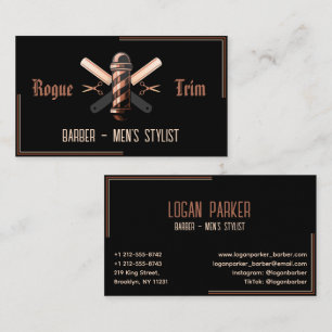 Carte De Visite Rasoir de Barbier Ciseaux Rose Gold Noir