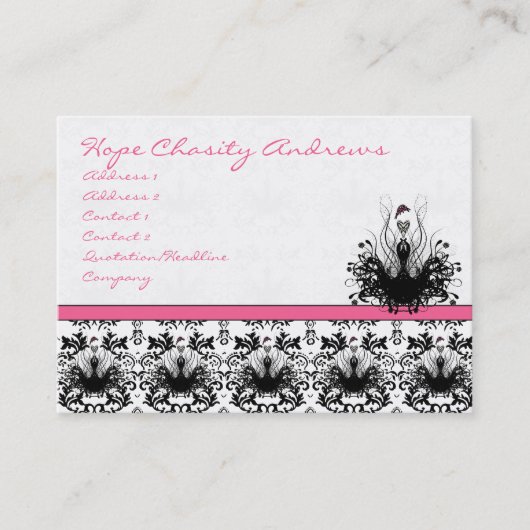 Carte De Visite Raspberry rose Mode Diva Damask (Devant)