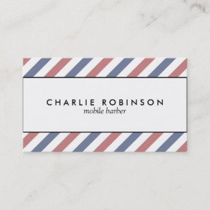 Carte de visite rayé de coiffeur rouge et bleu