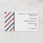 Carte de visite rayé de coiffeur rouge et bleu (Dos)