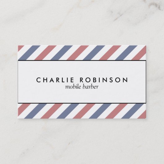Carte de visite rayé de coiffeur rouge et bleu (Devant)