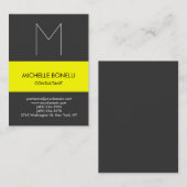 Carte de visite rayé jaune monogramme gris moderne (Devant / Derrière)