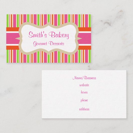 Carte de visite rayé rose chaud (Devant / Derrière)