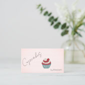 Carte de visite rayée Chic Cupcake Cherry Sweets (Debout devant)