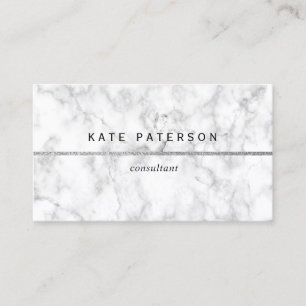 Carte De Visite Rayure argentée de marbre blanche moderne de