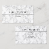 Carte De Visite Rayure argentée de marbre blanche moderne de (Devant / Derrière)