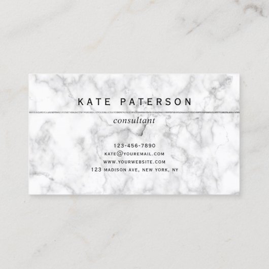 Carte De Visite Rayure argentée de marbre blanche moderne de (Dos)