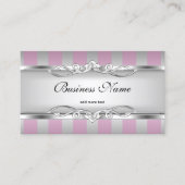 Carte De Visite Rayure argentée rose élégante de blanc gris (Devant)
