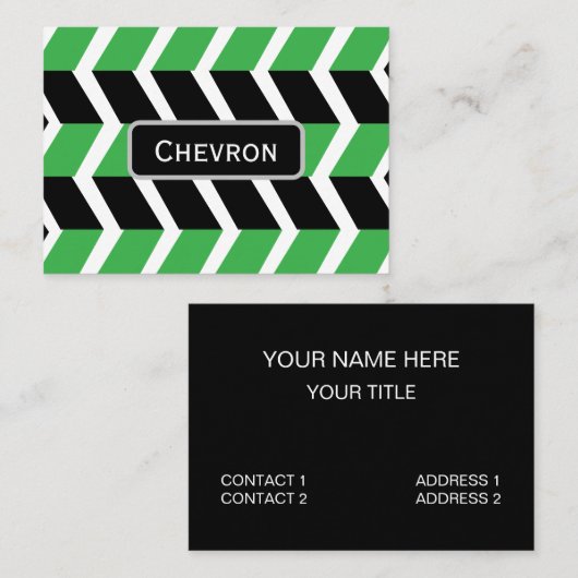 Carte De Visite Rayure Chevron Noir Vert (Devant / Derrière)
