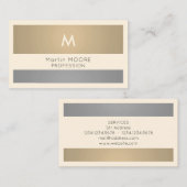 Carte De Visite Rayure métallique d'argent d'or d'éclat moderne (Devant / Derrière)