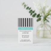 Carte De Visite Rayure Noir Blanc Ruban Turquoise Monogramme Nom (Debout devant)