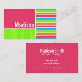 Carte De Visite Rayures au néon modernes ; Vert bleu rose (Devant / Derrière)