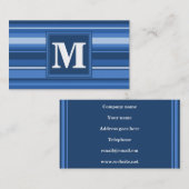 Carte De Visite Rayures bleues monogramme (Devant / Derrière)