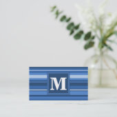 Carte De Visite Rayures bleues monogramme (Debout devant)