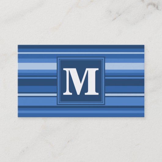 Carte De Visite Rayures bleues monogramme (Devant)