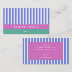 Carte De Visite Rayures bleues rose vert coloré
