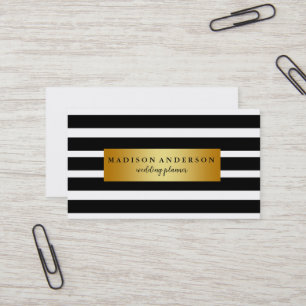 Carte De Visite Rayures chic noir et blanc en or