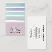 Carte De Visite Rayures d'aquarelle bleu rose moderne (Devant / Derrière)