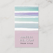 Carte De Visite Rayures d'aquarelle bleu rose moderne (Devant)